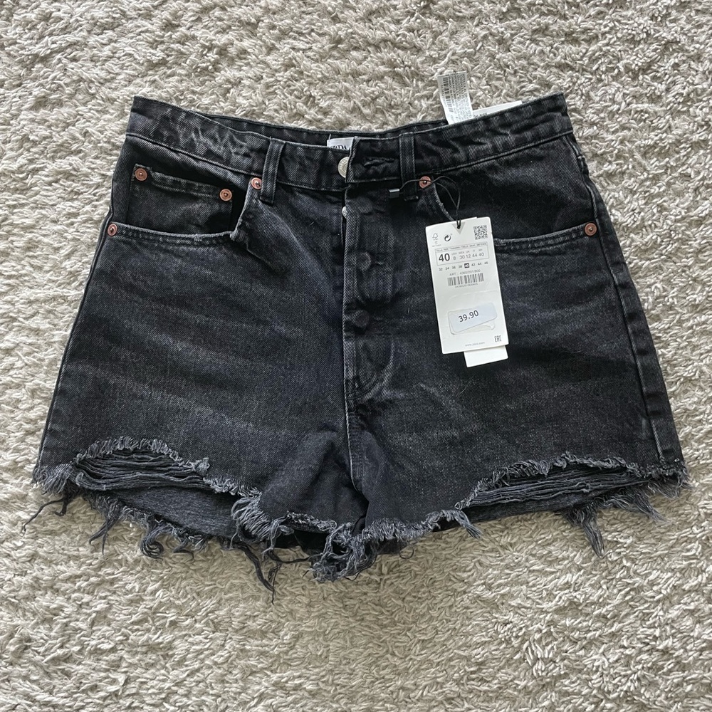 NWT zara high rise cut off jean shorts 8